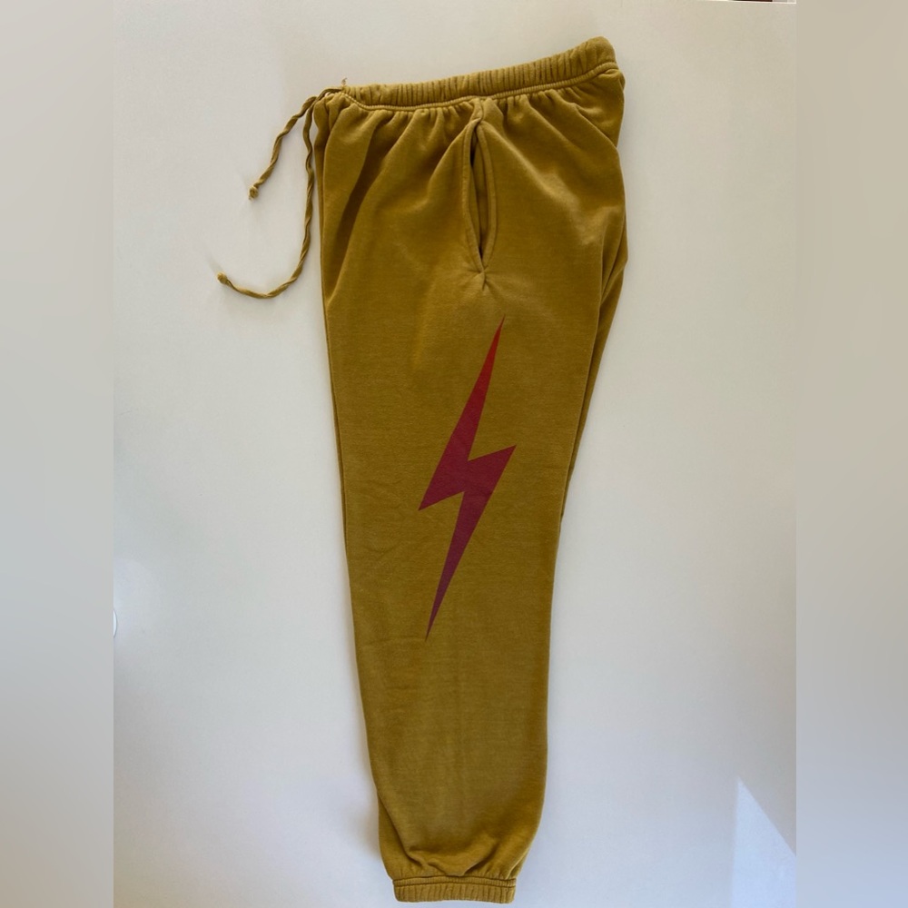 AVIATOR NATION Lightning Bolt Sweatpants | Gold w/Purple Bolt + Pockets⚡️